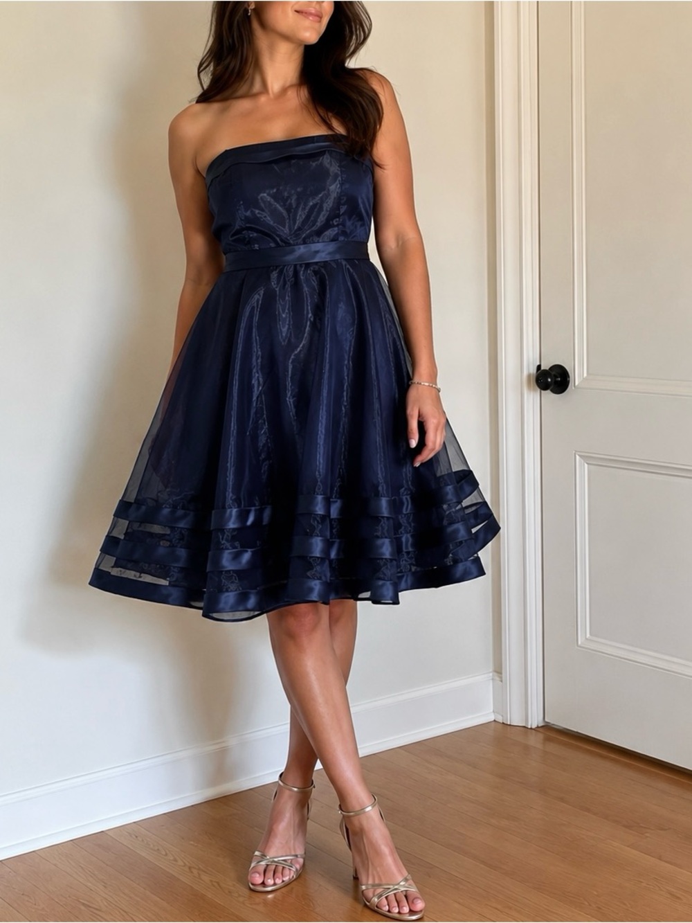 NEW Size 14 JJ’s House Navy Blue Strapless Flared A-Line Bridesmaid Formal Dress